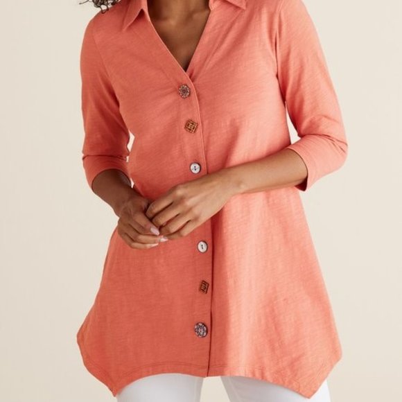 Soft Surroundings Danielle Button Top Size -  PL Apricot Brandy Color - Picture 1 of 8